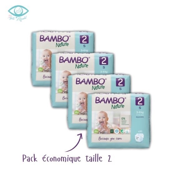 Pack 4 BAMBO NATURE couche bébé taille 2; 3-6KG 30 Unités