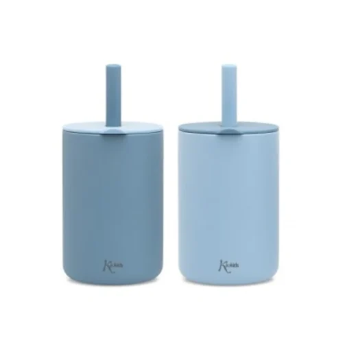 Kiokids 2 Verres En Silicone Avec paille - BLEU