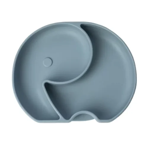 YUMMY Assiette Éléphant en Silicone avec Ventouse 4M+ Bleu Pastel