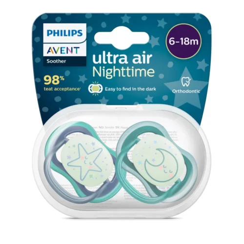 Avent Lot de 2 Sucettes Ultra Air Night 6-18m - Garçon