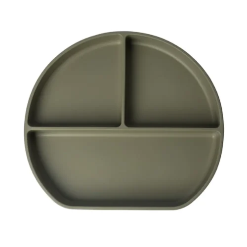 YUMMY Assiette en Silicone Multi-Compartiments avec Ventouse 4M+ Vert Olive