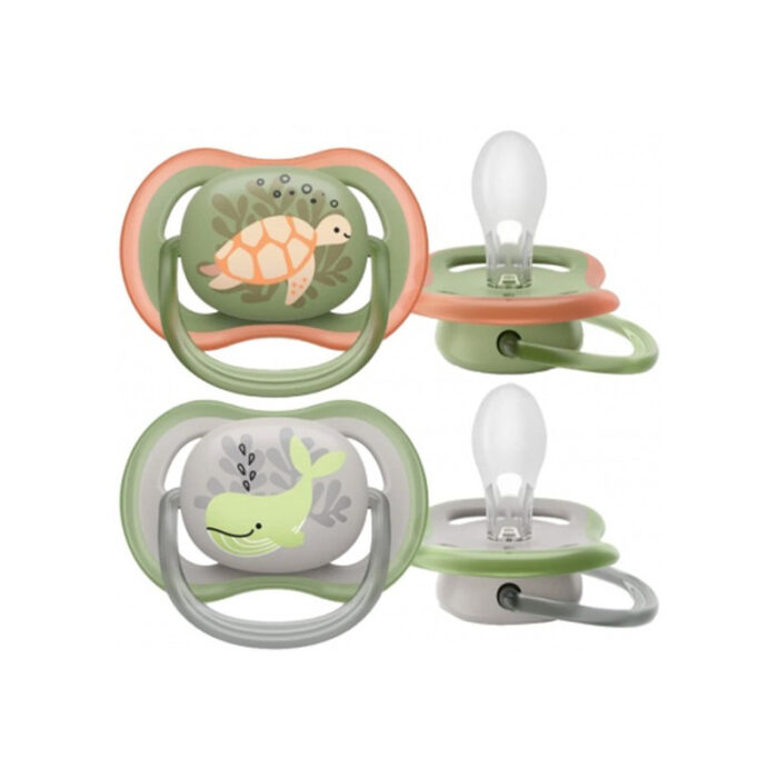 Avent Ultra Air 2 Sucettes Orthodontiques 6-18 Mois - Couleur Baleine et Tortue