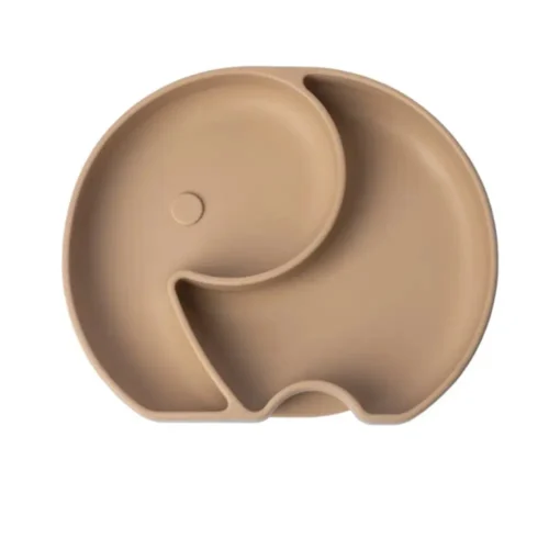 YUMMY Assiette Éléphant en Silicone avec Ventouse 4M+ caramel