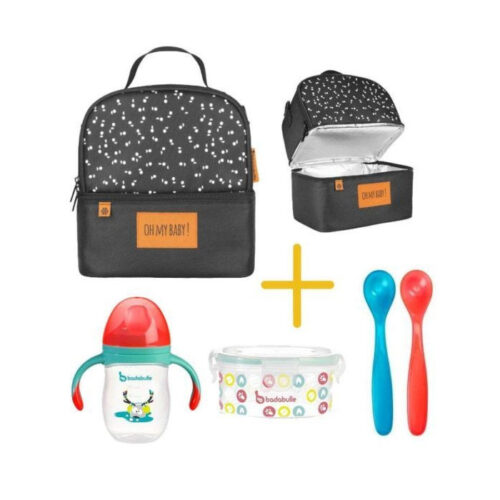 Sac Repas Isotherme Pick & Go + 1 Contenant 300ml + 1 Tasse + 2 Cuillères Badabulle