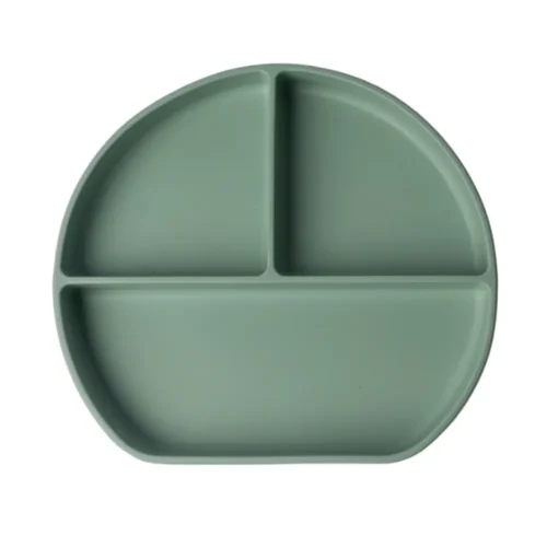 YUMMY Assiette en Silicone Multi-Compartiments avec Ventouse 4M+ Vert Pastel