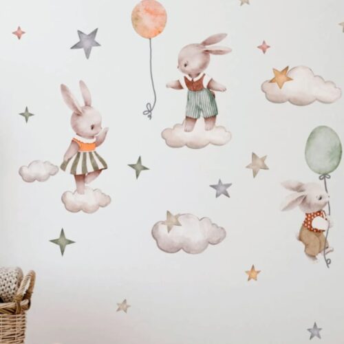 AUTOCOLLANT MURAL LAPINS