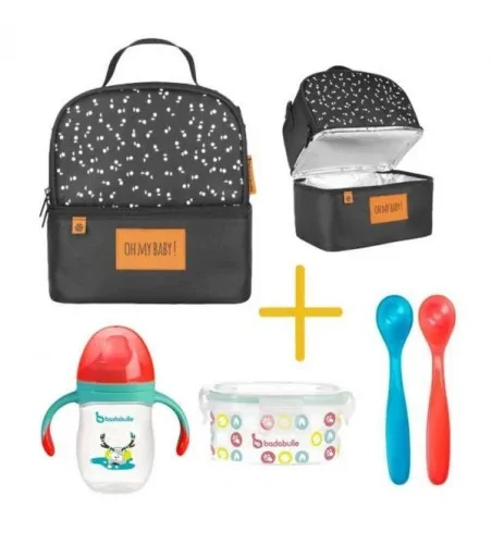 Sac Repas Isotherme Pick & Go + 1 Contenant 300ml + 1 Tasse + 2 Cuillères Badabulle (Copy)